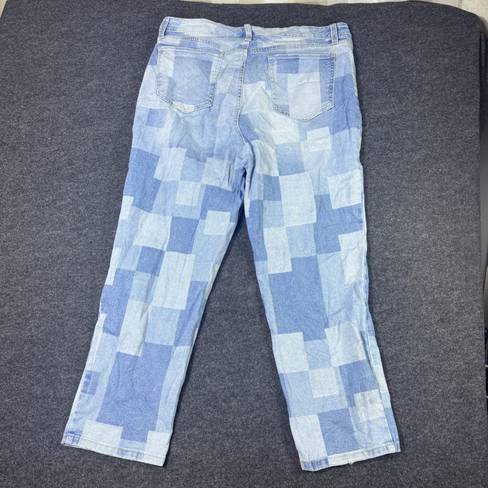 Style & Co Jeans Women 14 Blue Denim Check Geometric Cotton Stretch Straight Leg